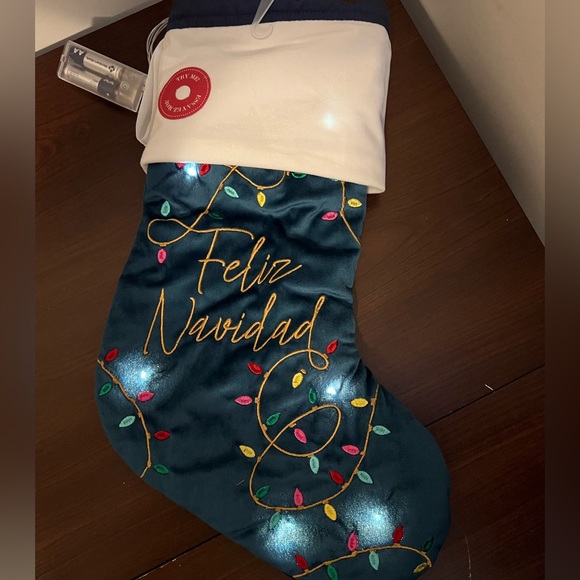 Light Up FELIZ NAVIDAD Embroidered Soft Velour Christmas Stocking 22” - Picture 1 of 5